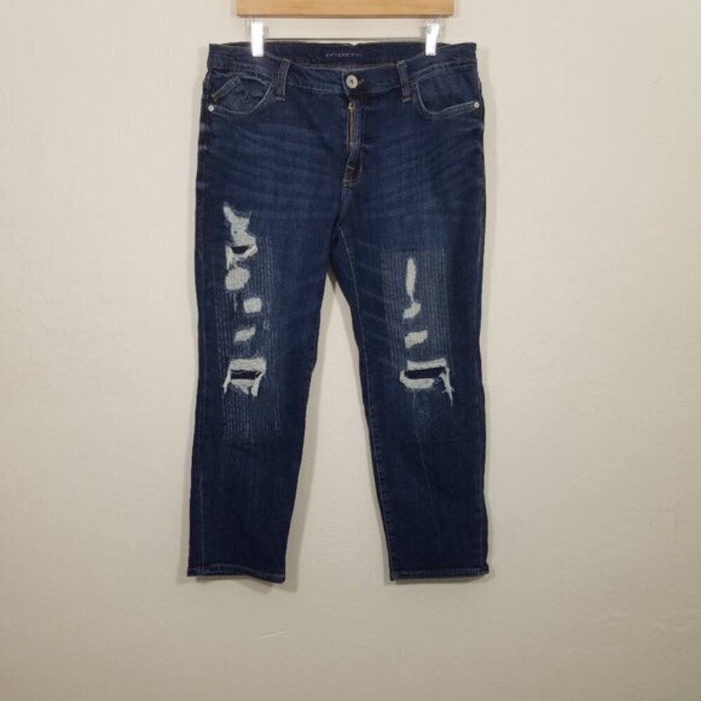 Rock & Republic INDEE Distressed Patchwork Cropped Stretch Jeans Blue Size 14